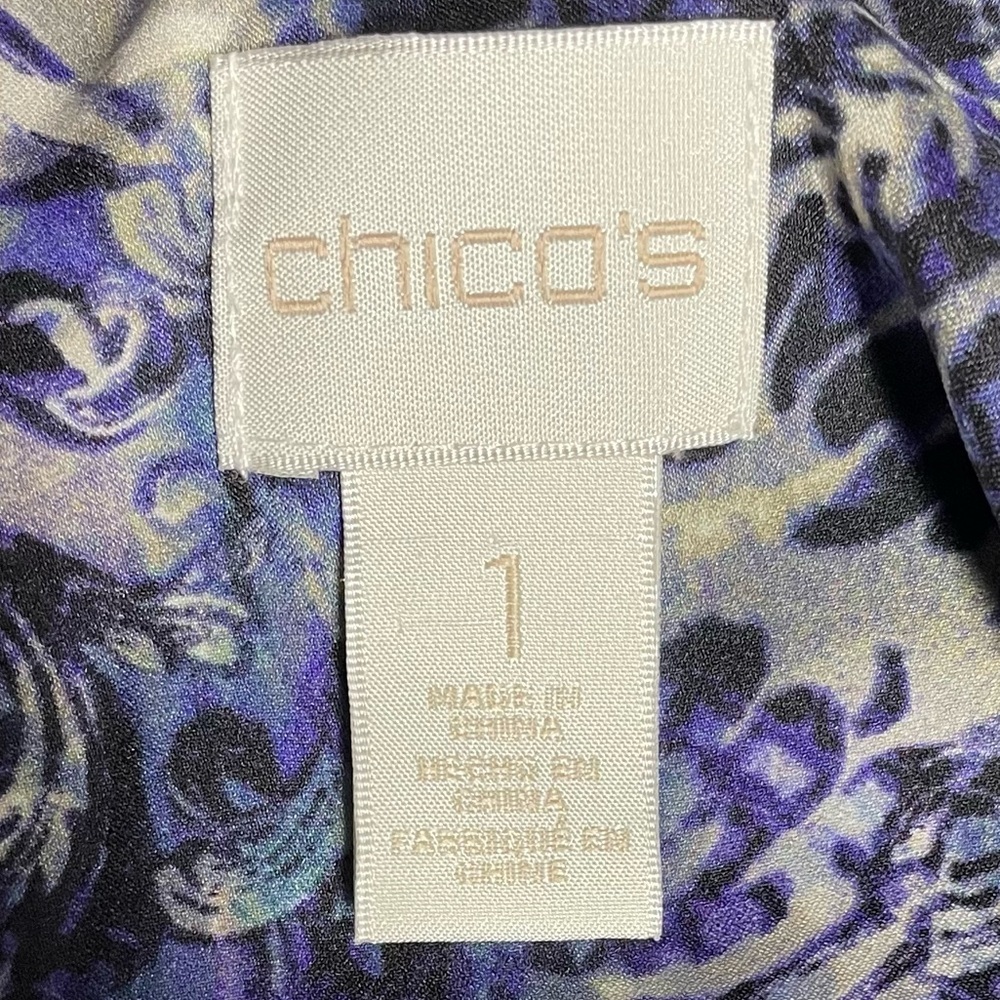 Chicos Purple 1 All Over Floral Print Tab Sleeve Button Up Shirt w/ Pockets EUC - Picture 10 of 14